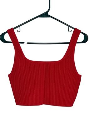 Babaton Sculpt Knit Squareneck Cropped Tank from Aritzia RED NWT size MEDIUM